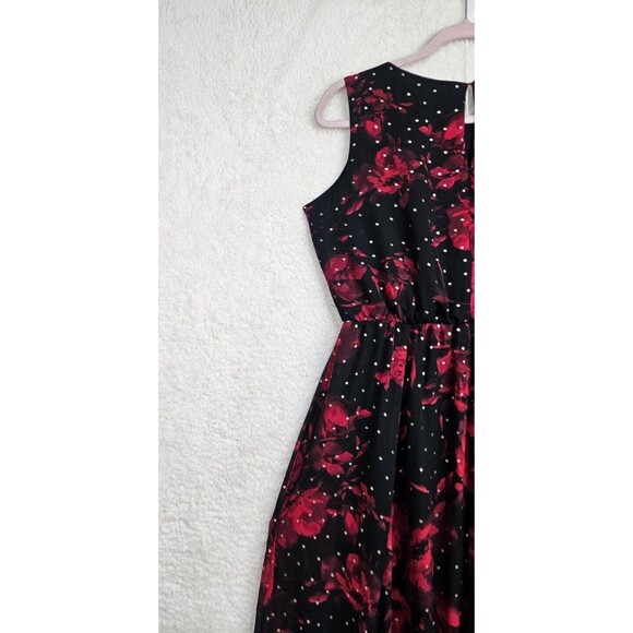 AlexaB Women Dress 10 Black Floral Print 100%Polyester Sleeveless Fit Flare Maxi - Picture 11 of 16